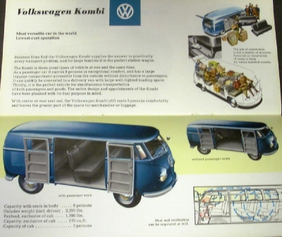 1958 Volkswagen VW Sales Brochure Commercial Pick-up Van Kombi