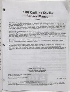 1998 Cadillac Seville Service Shop Repair Manual - 3 Volume Set