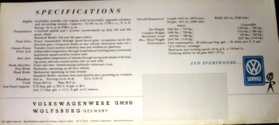 1958 Volkswagen VW Color Sales Brochure Sedan Standard De Luxe