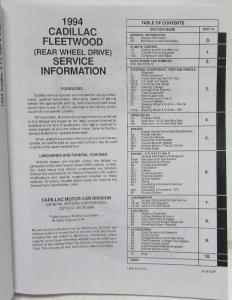 1994 Cadillac Fleetwood Rear Wheel Drive Service Shop Repair Manual
