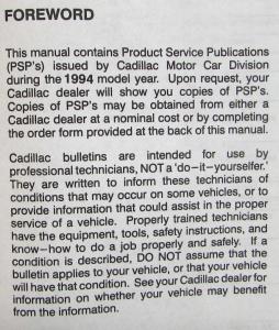 1994 Cadillac Product Technical Bulletins Service Publications