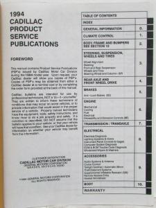 1994 Cadillac Product Technical Bulletins Service Publications