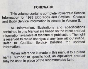1993 Cadillac Eldorado Seville Service Shop Repair Manual - 2 Vol Set
