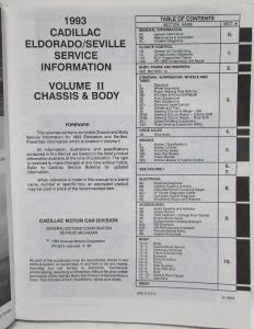 1993 Cadillac Eldorado Seville Service Shop Repair Manual - 2 Vol Set