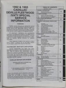 1992-1993 Cadillac DeVille Fleetwood Sixty Special FWD Service Shop Manual