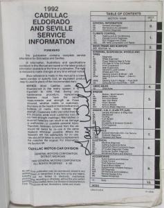 1992 Cadillac Eldorado Seville Service Shop Repair Manual
