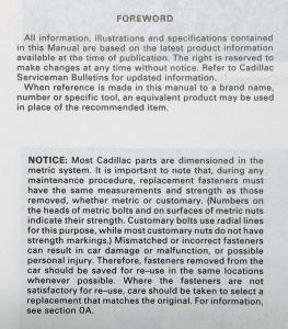 1989 Cadillac DeVille and Fleetwood Service Shop Repair Manual