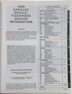 1989 Cadillac DeVille and Fleetwood Service Shop Repair Manual