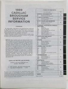 1989 Cadillac Brougham Service Shop Repair Manual