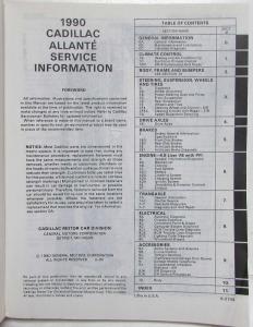 1990 Cadillac Allante Dealer Service Shop Repair Manual