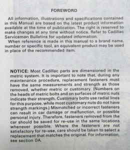 1991 Cadillac Eldorado Seville Service Shop Repair Manual