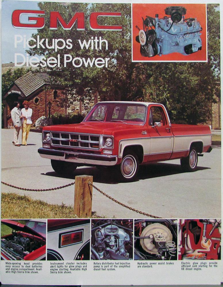 1978 GMC Pickups with Diesel Power Engine C1500 Sales Data Sheet Original