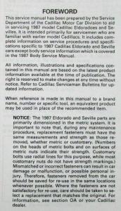 1987 Cadillac Eldorado Seville Service Shop Repair Manual