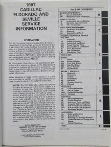 1987 Cadillac Eldorado Seville Service Shop Repair Manual