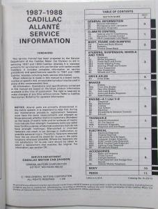 1987-1988 Cadillac Allante Dealer Service Shop Repair Manual