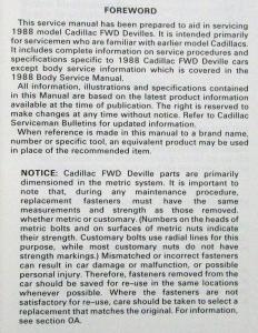 1988 Cadillac DeVille/Fleetwood Service Shop Repair Manual