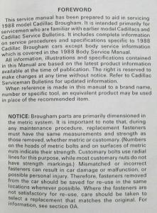 1988 Cadillac Brougham Service Shop Repair Manual