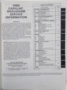 1988 Cadillac Brougham Service Shop Repair Manual