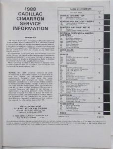 1988 Cadillac Cimarron Service Shop Repair Manual