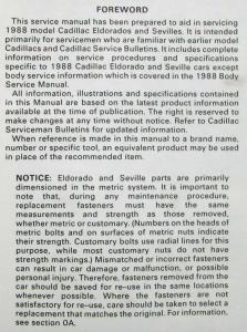1988 Cadillac Eldorado Seville Service Shop Repair Manual