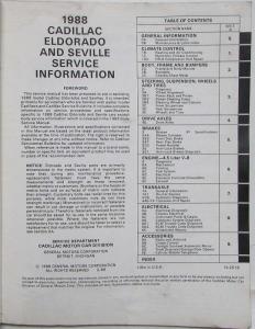 1988 Cadillac Eldorado Seville Service Shop Repair Manual