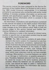 1983 Cadillac Cimarron Service Shop Repair Manual