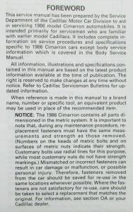 1986 Cadillac Service Shop Repair Manual Final Edition - Cimarron