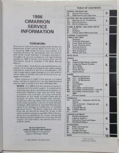 1986 Cadillac Service Shop Repair Manual Final Edition - Cimarron
