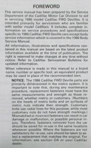 1986 Cadillac Service Shop Repair Manual Final Edition - DeVille/Fleetwood FWD