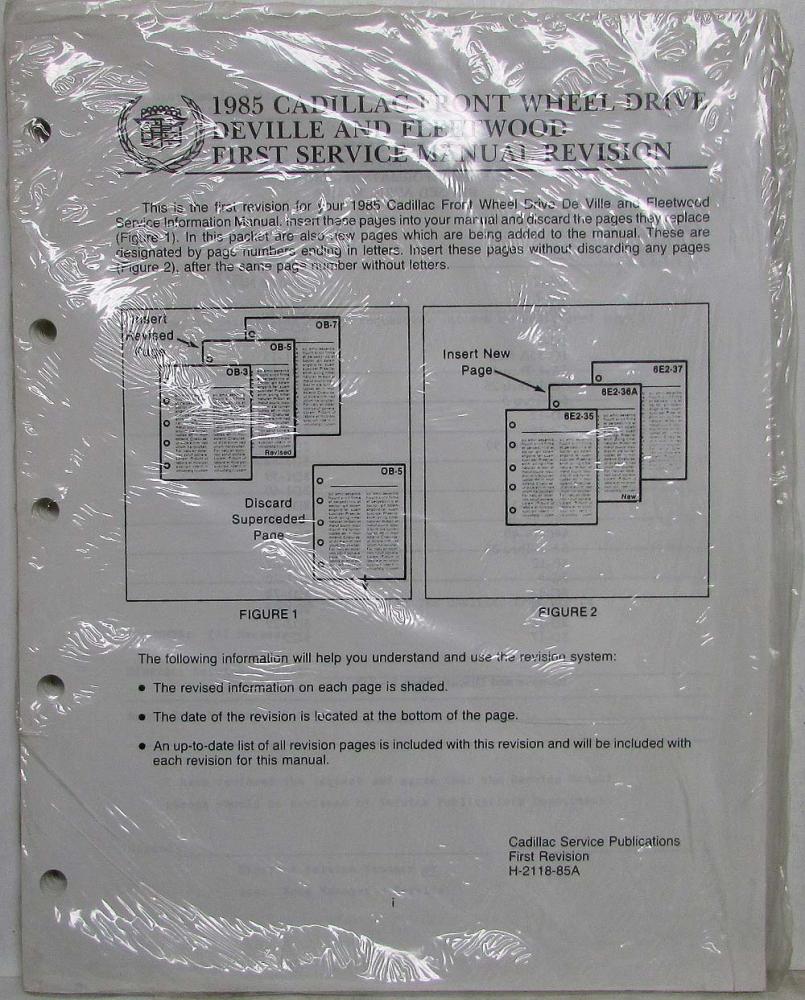1985 Cadillac FWD DeVille Fleetwood Service Manual - 1st Service Manual Revision