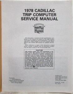 1978 Cadillac Trip Computer Service Shop Repair Manual - Seville