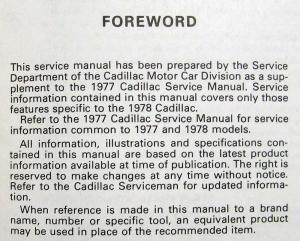 1978 Cadillac Brougham Eldorado Fleetwood Seville Deville Service Manual Sup