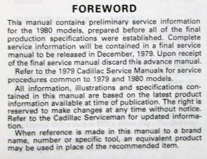1980 Cadillac Brougham Eldorado Deville Seville Advance Service Shop Manual