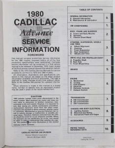 1980 Cadillac Brougham Eldorado Deville Seville Advance Service Shop Manual