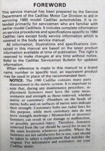 1980 Cadillac Service Shop Repair Manual V-6 Supplement
