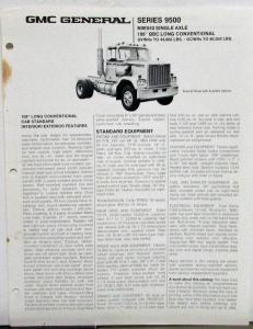 1979 GMC General Series 9500 N9E042 Truck Features Equipment Folder Original