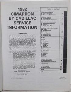 1982 Cadillac Cimarron Service Shop Repair Manual