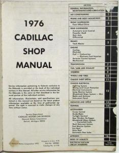 1976 Cadillac Service Shop Manual - Brougham Calais DeVille Fleetwood Eldorado