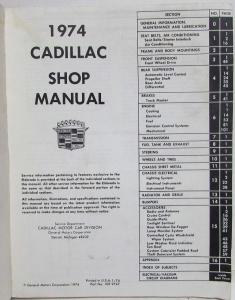 1974 Cadillac Service Shop Manual - Fleetwood 60S Calais DeVille Eldorado