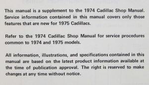 1975 Cadillac Service Shop Repair Manual Supplement
