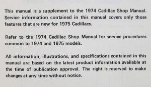 1975 Cadillac Service Shop Repair Manual Supplement