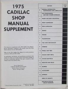 1975 Cadillac Service Shop Repair Manual Supplement