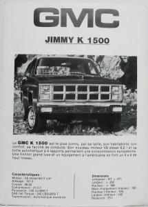 1980 1981 GMC Jimmy S 15 K 1500 FRENCH Text Sales Brochure Flyer Original