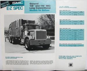 1980 GMC General Series 9500 Refuse Truck Sales Brochure Data Sheet Original