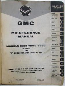 1962 GMC Truck Models 1000-5000 Service Shop Maintenance Repair Manual