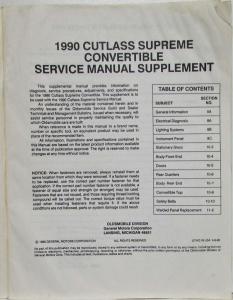 1990 Oldsmobile Cutlass Supreme Service Shop Manual Convertible Supplement