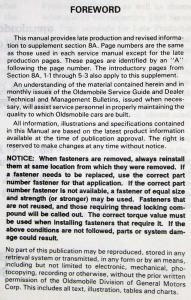 1990 Oldsmobile Service Manual Section 8A Supplement Ciera Calais Supreme 98 88