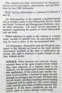 1990 Oldsmobile Silhouette Service Shop Repair Manual