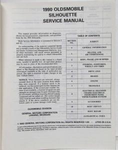 1990 Oldsmobile Silhouette Service Shop Repair Manual