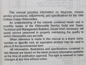 1990 Oldsmobile Cutlass Calais Service Shop Repair Manual